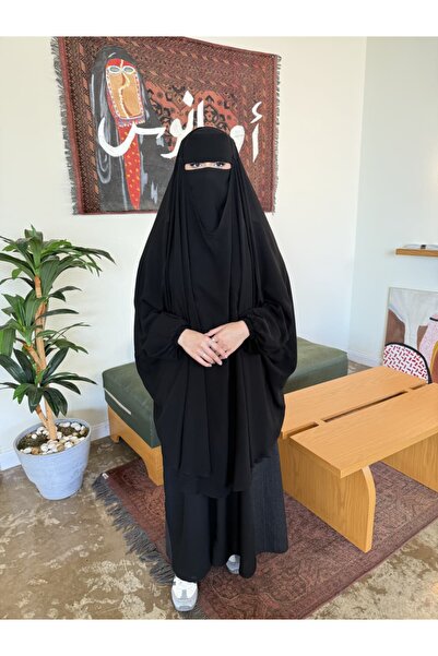 SAHAB_Line Khimar with elastic armholes and a free niqab | Jet black