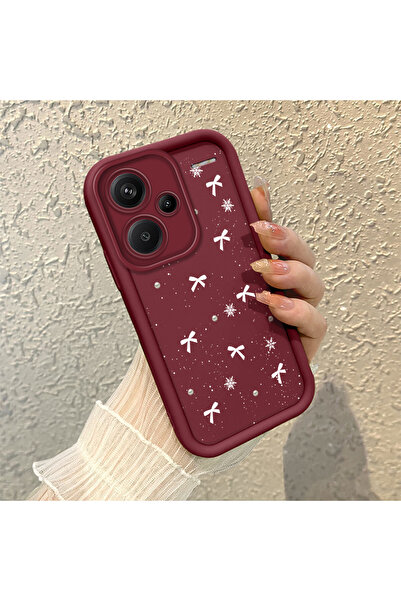 SLIMFELT Redmi Note 13 Pro Plus Uyumlu Trendy Kaliteli Bordo Renk Kurdele Sil...