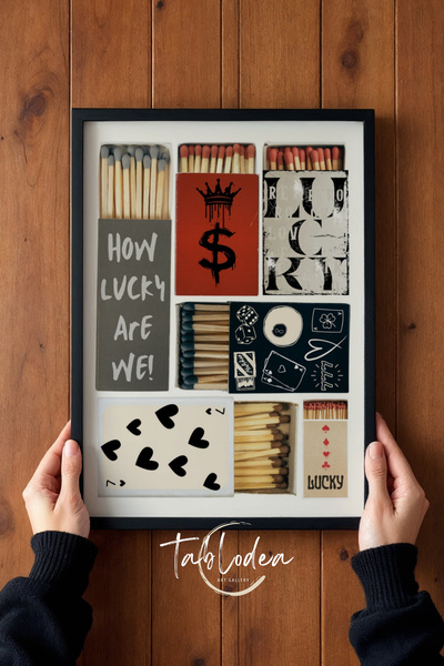 tablodea Cutie de chibrituri retro cu mesaj „Ce norocoși suntem”, Diagramă a ...
