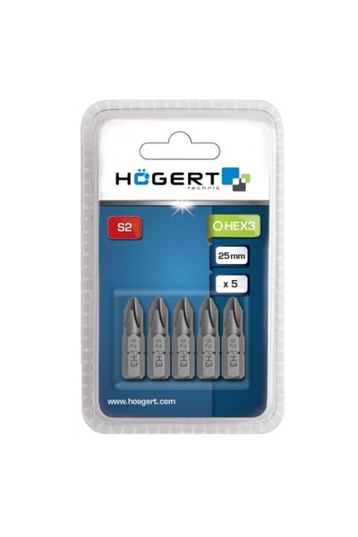 Hogert Set of 5 screwdriver bits, Hogert, PH3, 25 mm, S2 steel