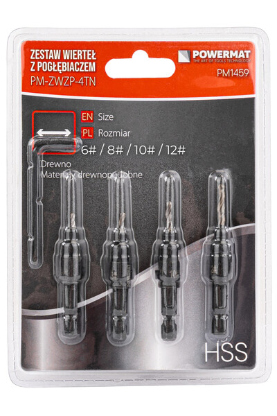 Powermat Set burghie cu suport pentru lemn, reglare adâncime, 4 bucăți PM1459