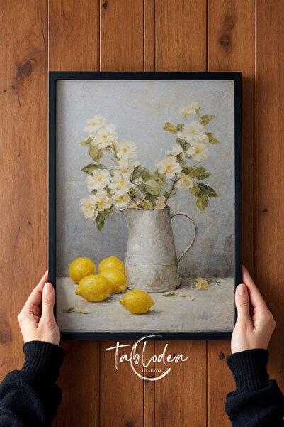 tablodea Pictură în ulei în stil artistic, cu ulcior cu flori și design cu lă...