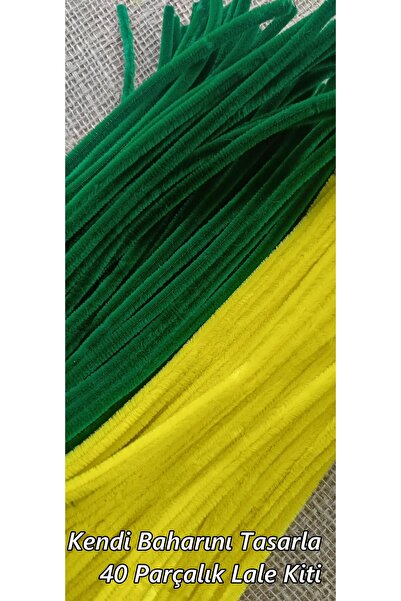 hobidaşım 40'lı Lale Tasarım Kiti - 20 Adet Sarı & 20 Adet Yeşil Şönil Seti
