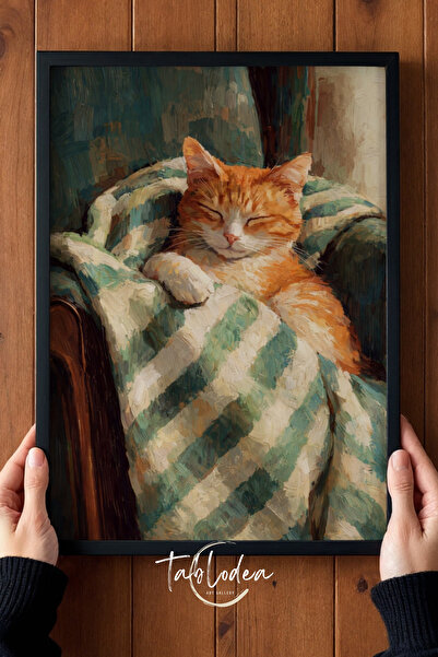 tablodea Pictură în stilul picturii în ulei cu pisică adormită, tablou înrăma...