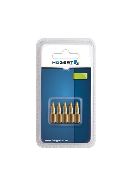 Hogert Set de 5 biți de șurubelniță, Hogert, PZ1, 25 mm, oțel S2, acoperite c...