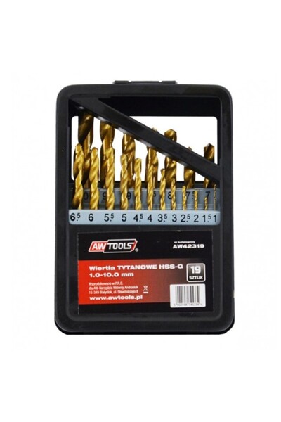 AwTools Drill bit set, AW42319, HSS-G TiN, 19 pcs