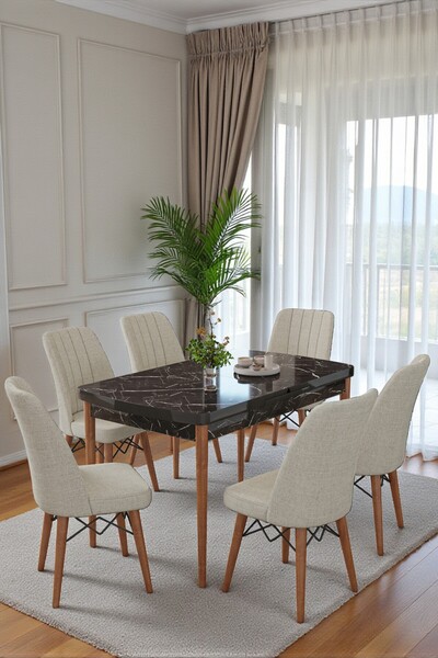 Kaktüs Avm Mutfak Masası Takımı | 6 Kişilik Açılır Masa Sandalye Takımı | Mas...