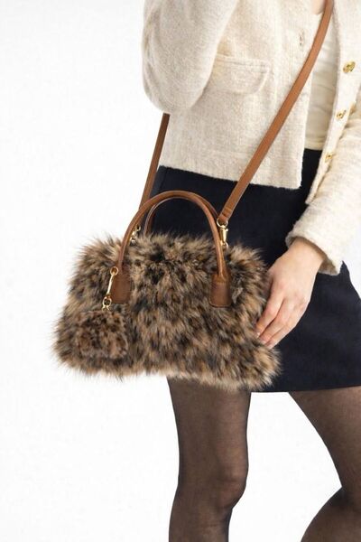 Mortanya Moss Fur Plush Leather Scholarship Charm Detailed Women's Shoulder Bag