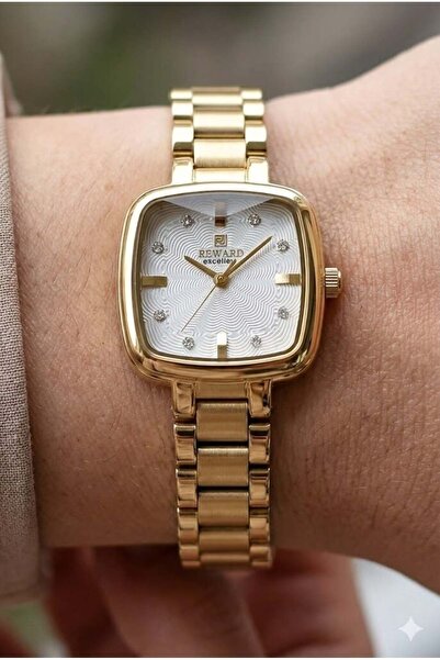 Reward Zarif Kadın Kol Saati | 22 mm Çelik Kasa, Kare Kadran, Altın Renk Çeli...