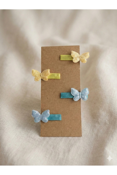 Jeevee Kız Çocuk Kelebek Toka Simli 2 Set 4 Adet Klipsli Toka