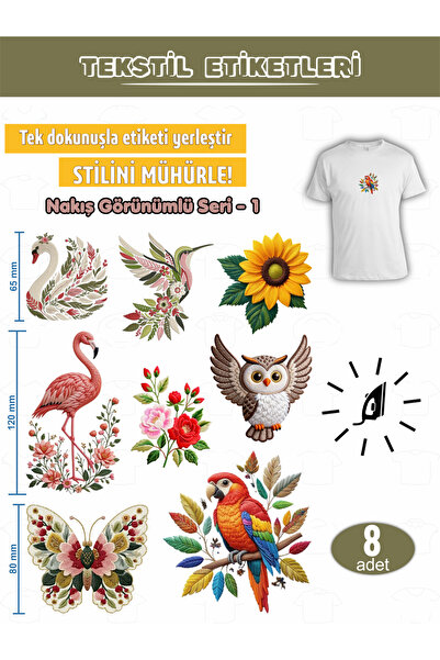 AGG Reklam Ütü ile Yapışan Kıyafet Etiketi Nakış Görünümlü Seri-1 8Lı Set