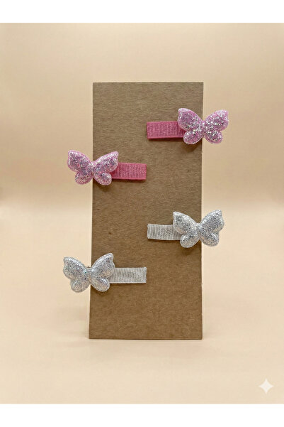 Jeevee Kız Çocuk Kelebek Toka Simli 2 Set 4 Adet Klipsli Toka