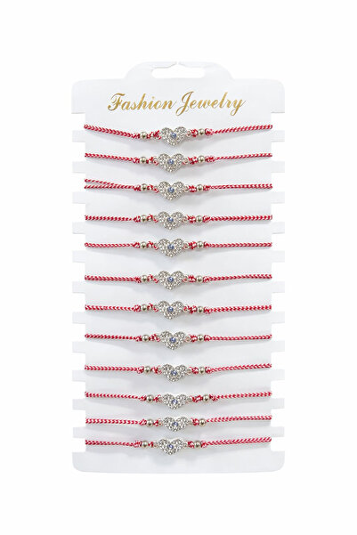 OEM Set of 12 adjustable Martisor bracelets, Heart with crystals, March 1st gift