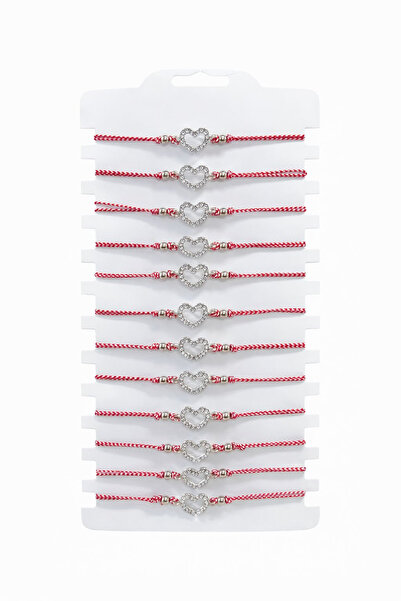 OEM Set of 12 adjustable Martisor bracelets, Silver Heart with crystals, Marc...