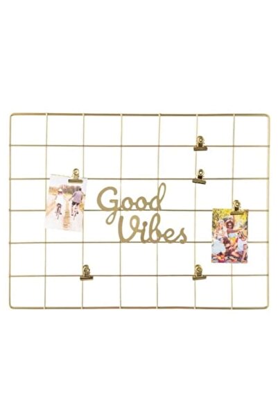 OEM Golden Metal Mesh Photo Frame Good Vibes with 3 Clips 40x30cm