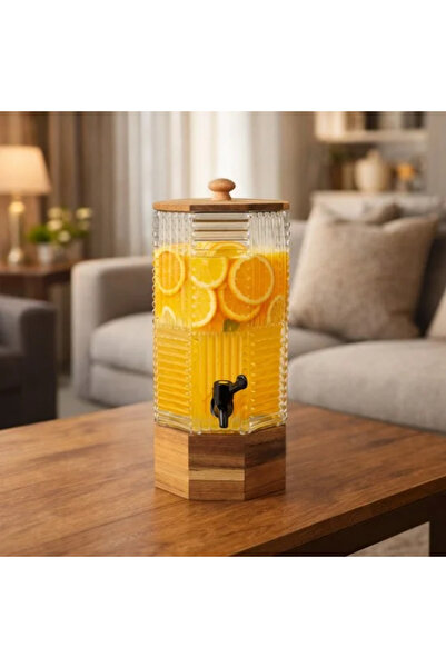 Generic Elegantly designed juice jug with a wooden base, 4.3 liters