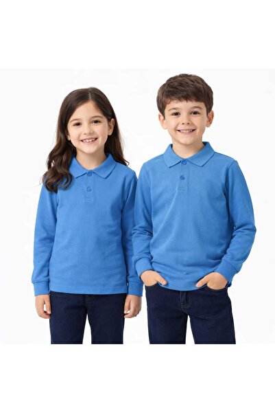 Store mavi (gök mavisi) Polo Yaka uzunkol T-shirt