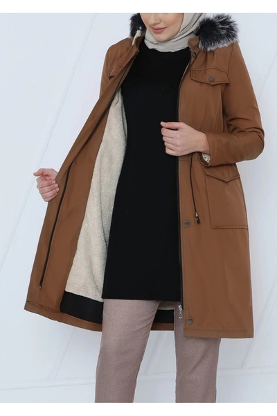 nedo7 Çıkma hooded lace-up bondit short coat -tan