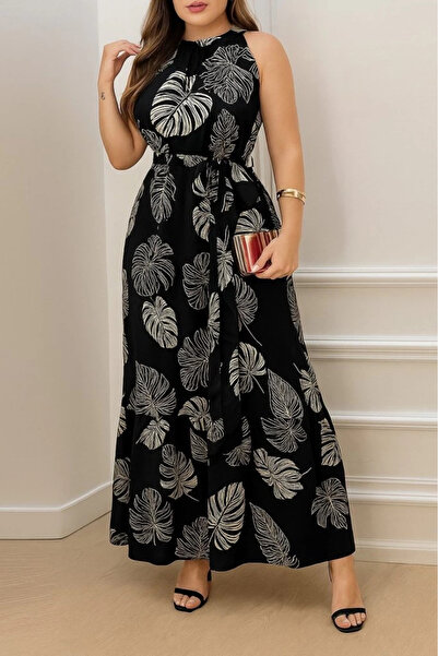 nedo7 فستان نسائي من قماش الجيرسيه بنمط Zero Kok مع حزام وحافة مكشكشة