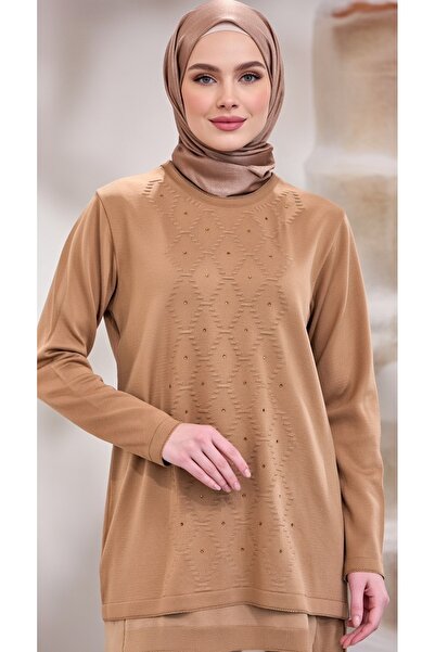 EB SCARF Steel Knitted Mercerized Stone Detailed Blouse