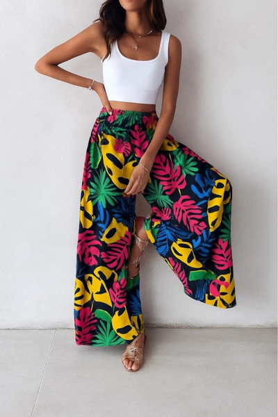 nedo7 Women's High Waist Elastic Patterned Single Jersey Trousers