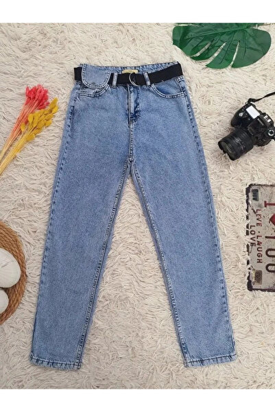 nedo7 Metal Buckle Belted Jeans with Snap Detail - Light Blue