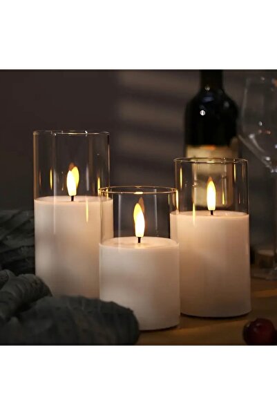 So Iconic 3 Adet Fildişi Renk Pille Çalışan Led Mum Seti / Masa Dekoru