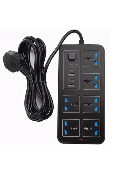 Sumkyle AC Outlets 3 USB Ports One Touch Socket Surge Protector Power Strip M...