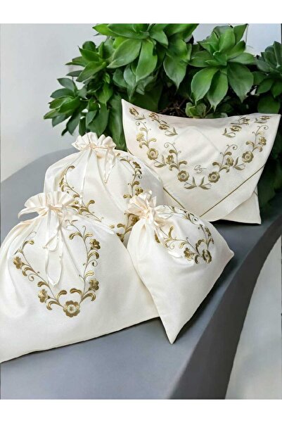 BAŞ TASARIM Sim İşlemeli Beyaz Bohça Seti