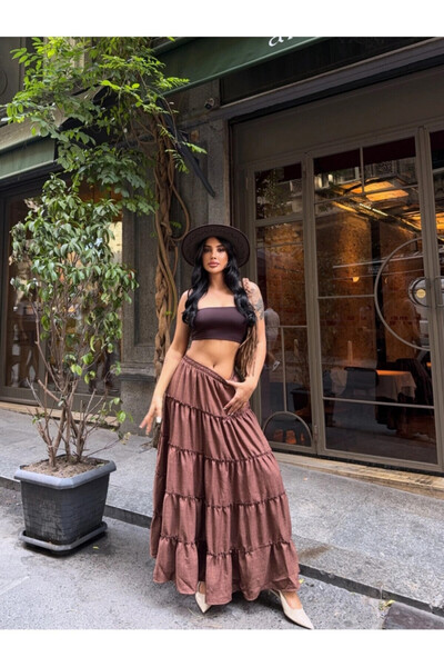 Cool & Sexy Layered Pleated Brown Skirt