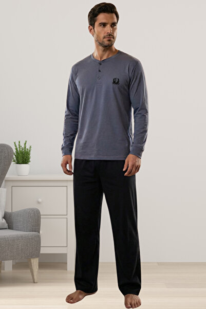 ByLohusa Σετ ανδρικής πιτζάμα από 100% βαμβακερό ύφασμα καπνιστό
