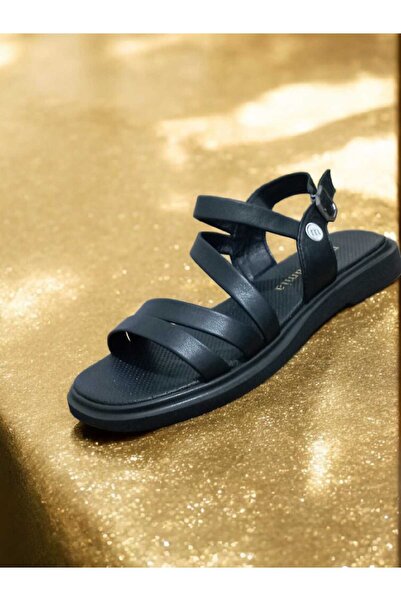 Mammamia Er-5005 Genuine Leather Buckle Band Detailed Flat Sole Women's Sandals