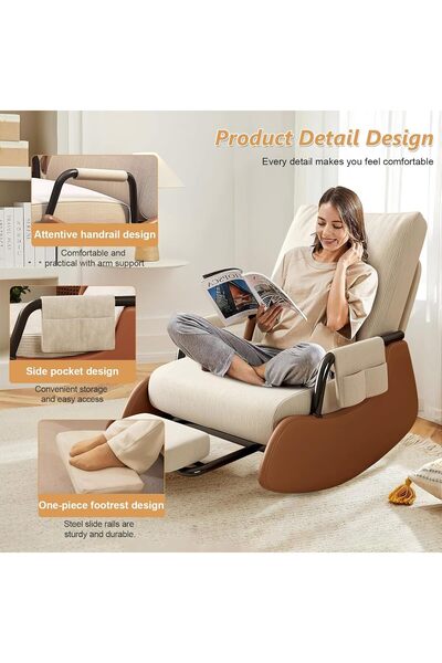 Sumkyle Rocking Chairs Upholstered Glider Rocking Chair with Side Pocket and ...