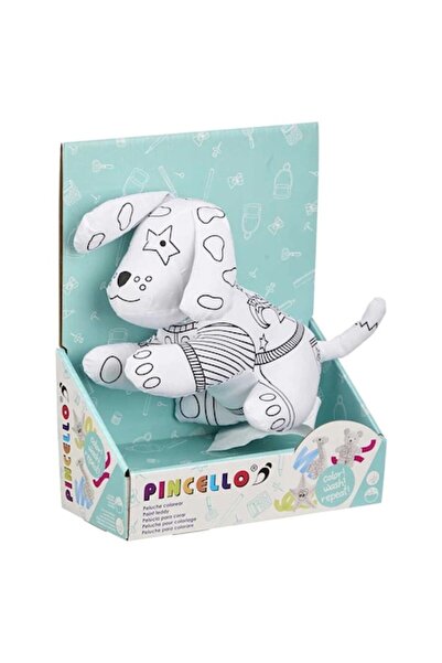 Pincello Jucărie de pluș Teddy Dog, colorabilă, 19 cm, cutie cadou, alb și negru