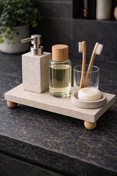 Generic Brand Footed Marble Bathroom Organizer 12.5X25 cm Natural Marble Perfume Tray Sink Organizer