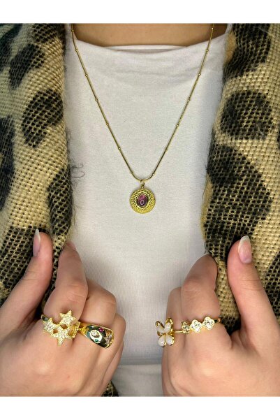 D&Z ACCESSORİES قلادة عتيقة بتفاصيل من الحجر الطبيعي الأرجواني |   قلادة أنيق...