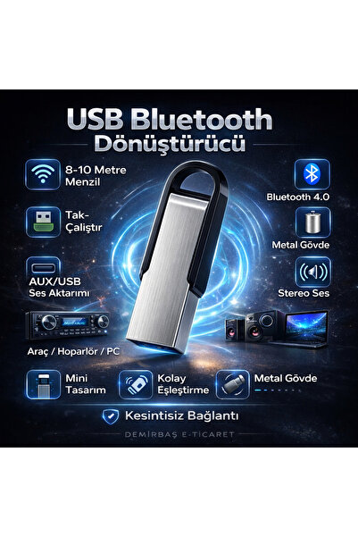 Home Araç Teyp Bluetooth Çevirici USB Bluetooth Dönüştürücü BT 4.0 – Tüm Ciha...