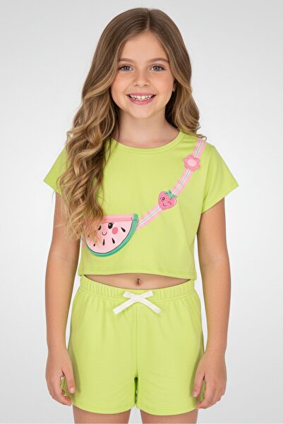 Freestyle Kids Girl 2 Pieces Attached Zipper Bag Graphic T-Shirt And Shorts S...