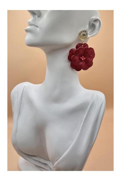 Verdandi Leather RED FLOWERS earrings