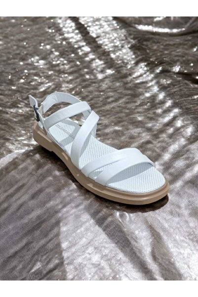 Mammamia Er-5005 Genuine Leather Buckle Band Detailed Flat Sole Women's Sandals