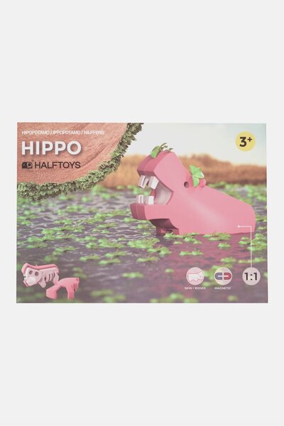 Halftoys أحجية عظمة اللعب المغناطيسية لأصدقاء فرس النهر في السافانا، وردي/أبيض