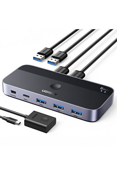 Ugreen Switch USB CM662, 3 x USB-A 3.0 - 1 x USB-C - 1 x miniUSB, Negru