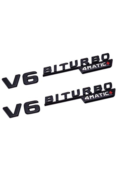 MERCEDES Set of 2 V6Biturbo 4Matic+ Emblems, Black for Wing