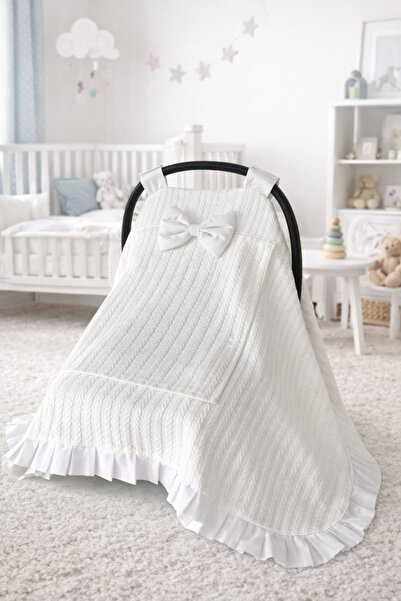 Jaju Baby Stroller Cover with Window – Breathable Tulle, Ruffled Design (White)