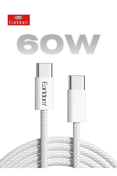 Earldom كابل USB-C أبيض مضفر (60 واط، 1 متر) - شحن سريع متوافق مع MacBook Air...
