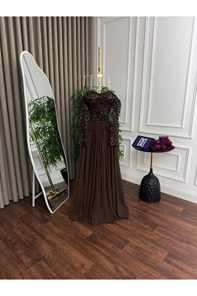 BTROON Evening dress with embroidered bodice and chiffon flared skirt