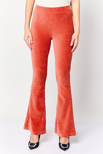 aerie بنطلون نسائي واسع الساق مضلع بقصّة عادية، لون صدئ