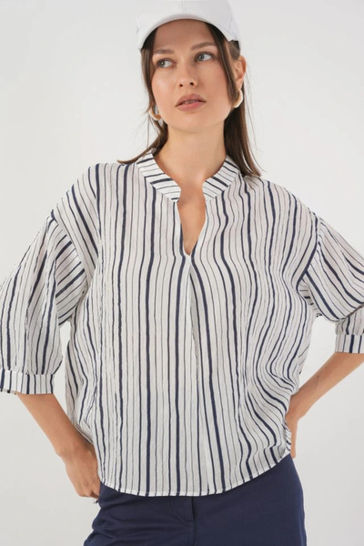 nedo7 Striped Oversized Blouse 967 - F.Navy Blue