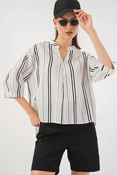 nedo7 Striped Oversized Blouse 967 - Stone