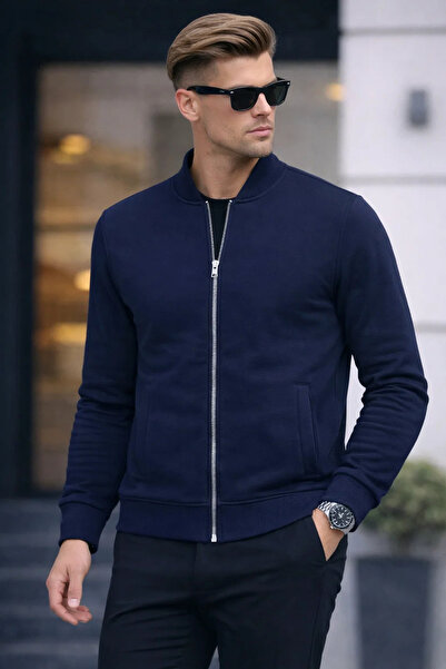 COMBİNE MİCHAİL Pulover casual pentru bărbați, albastru marin, cu fermoar tricou